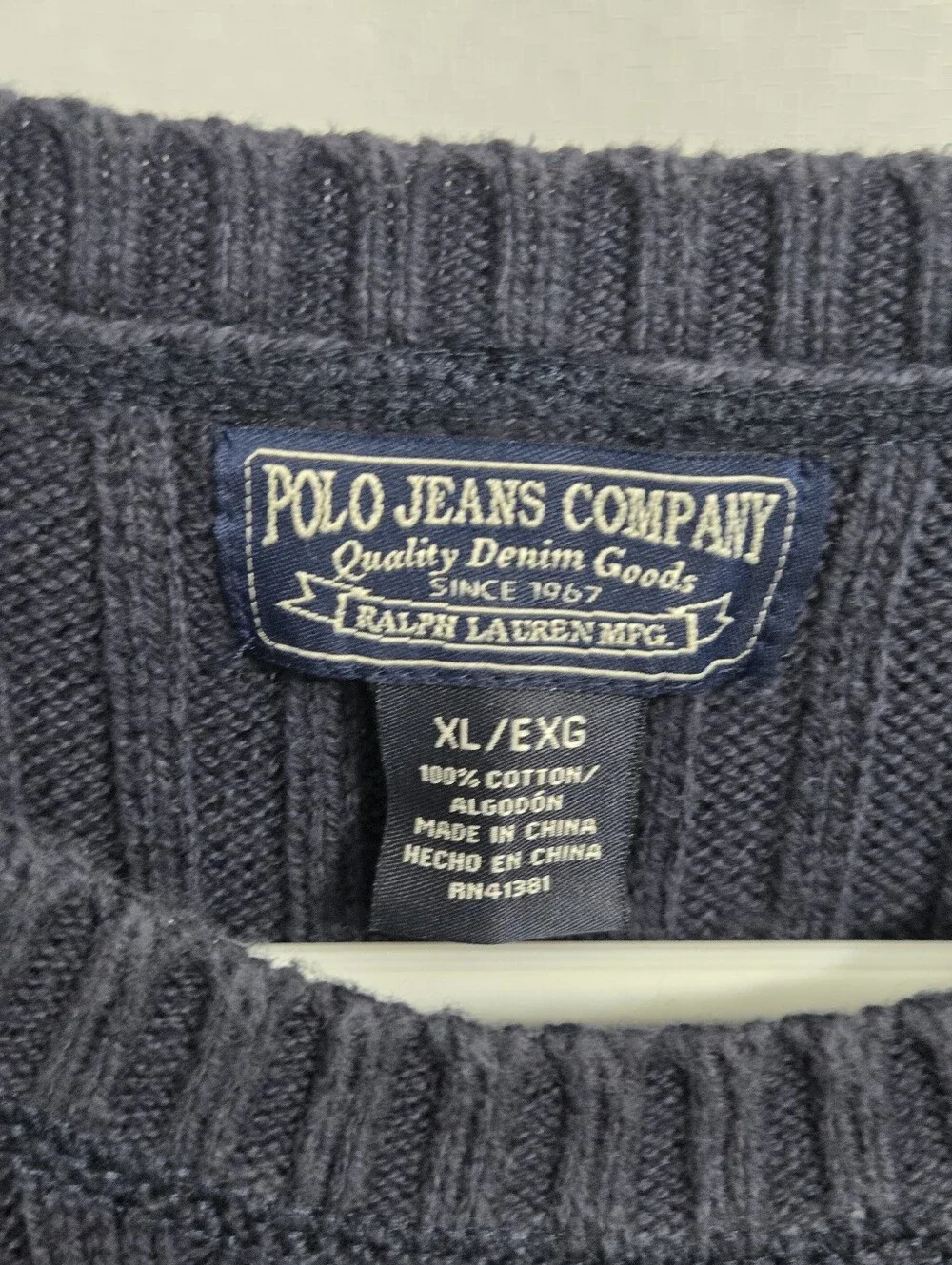 Polo Jeans Company Ralph Lauren Navy Ribbed Crewneck Sweater Size XL
